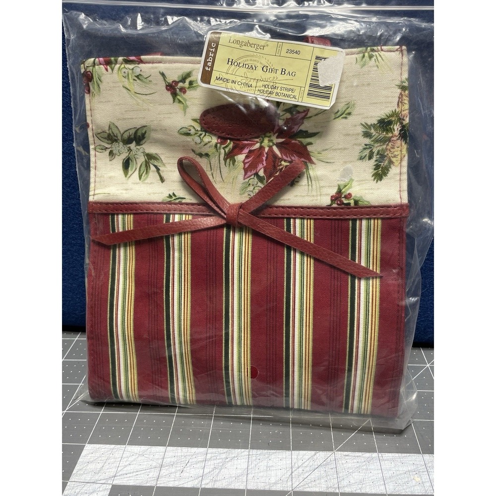 Longaberger Fabric Holiday Gift Bag #23540 Holiday Stripe / Botanical